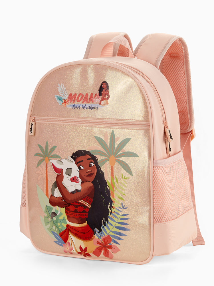 Disney Princess Toddler Girls  Moana Pink Glitter Backpack with Chest Strap & Bottle Pockets Apricot