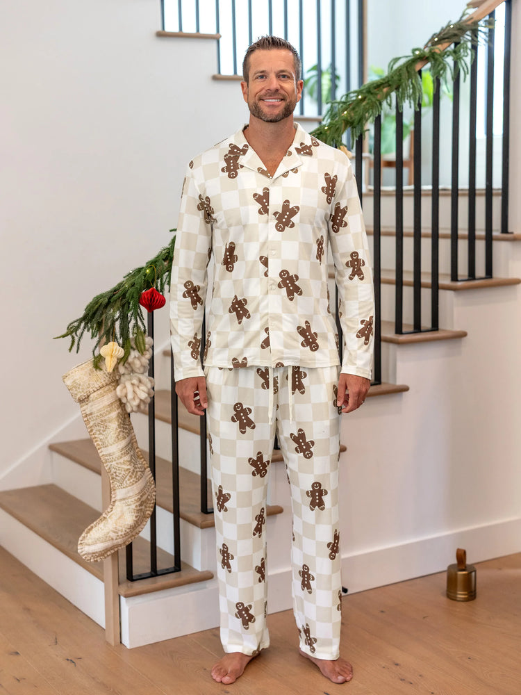 Ensemble pyjama de Noël assorti pour toute la famille, pyjama à carreaux, imprimé pain d'épices, avec chaussettes de Noël, kaki