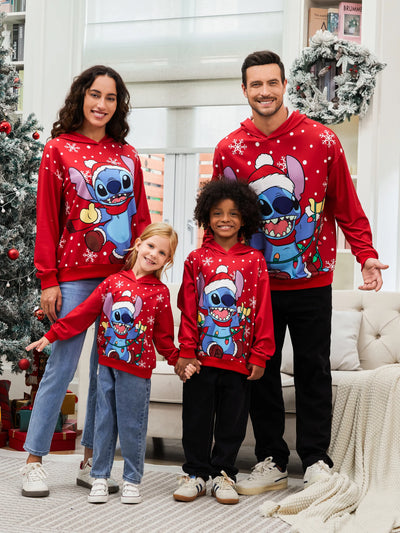 Disney Stitch Family matching 1pc Christmas Snowflake Polka dots Hoodie Red