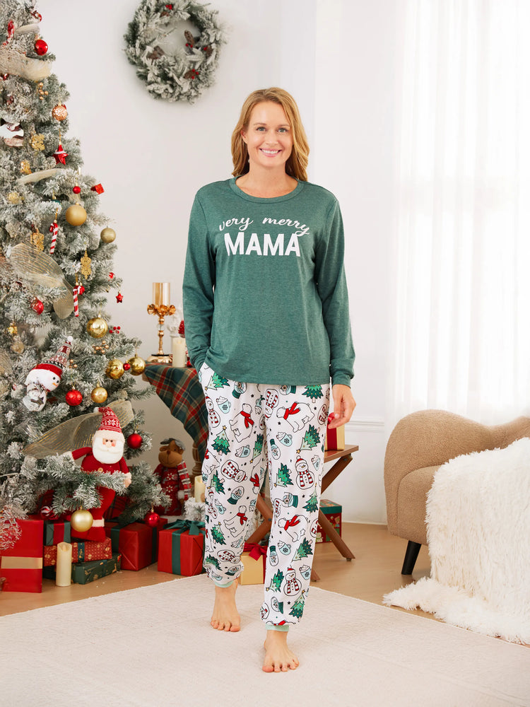Ensemble pyjama de Noël à manches longues et pantalon assortis pour toute la famille, haut vert très joyeux, motifs variés et chaussettes de Noël (M, printemps, vert)