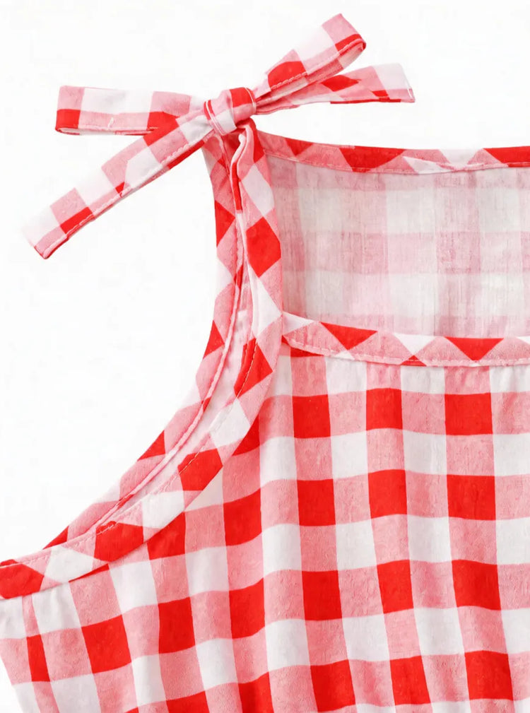 Fresh Market Toddler Girl Checkered Tiered Dress with Bag Red