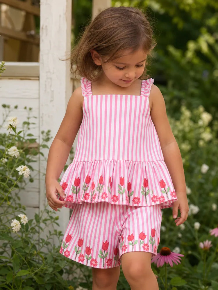 Fresh Market Baby Girl Tulip Ruffle Top & Shorts Set Pink