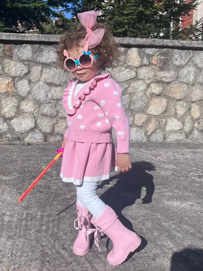 Toddler Girl 2pcs Heart Print Sweater Skirt Set Pink