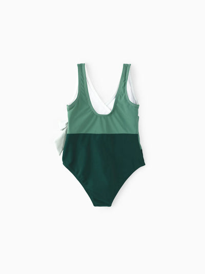 Toddler Girl Colorblock Wrap Side V-Neck Swimsuit MultiColour