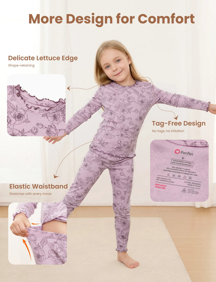 Toddler / Kids Pajamas 2-piece Pajama Set with Soft Tencel Lyocell Wool Blend (Snug-Fitting ) Pink