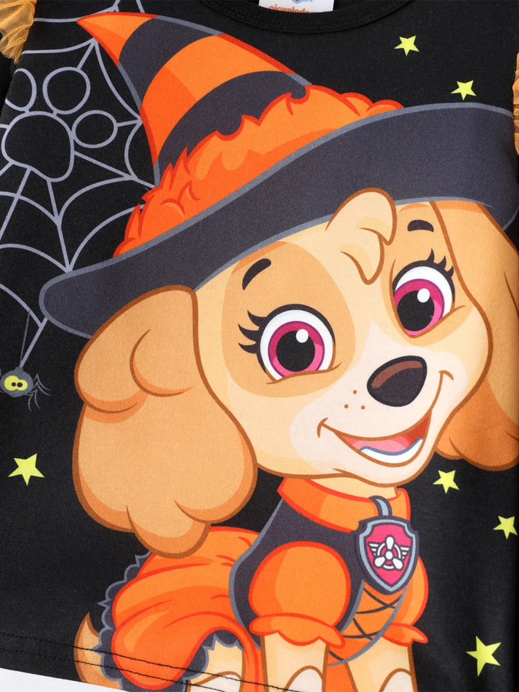 Ensemble 2 pièces Paw Patrol pour petite fille, t-shirt à manches longues et jupe en maille rayée à motif Skye d'Halloween, couleur unie