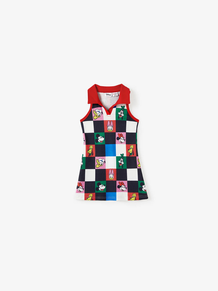 Disney Mickey and Friends Mommy and Me Family Matching Naia™ Colorful Checkered Pattern Top/Sleeveless Dress/Onesie Multi-color