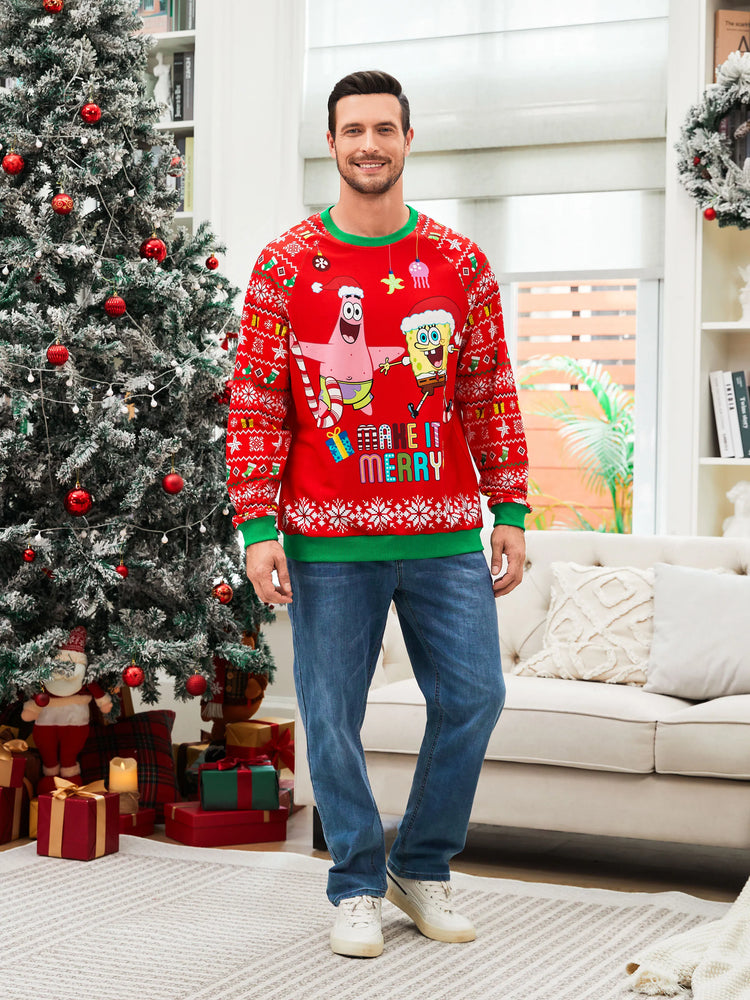 Sweat-shirt/combinaison à manches longues assorti Bob l'éponge, motif de Noël, 1 pièce
 Rouge