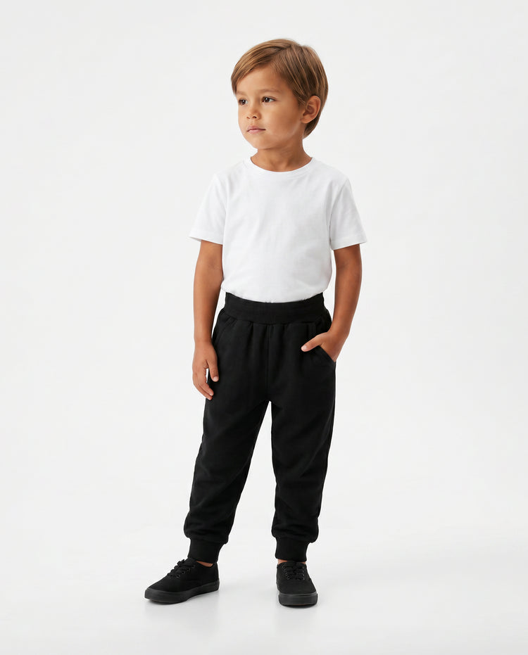 Pantalones casuales con bolsillos sólidos para bebé/niño pequeño, color negro