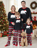 Christmas Matching Family Pajamas Set Mosaic Bear Print Long-sleeve PJS with Christmas Socks red/black