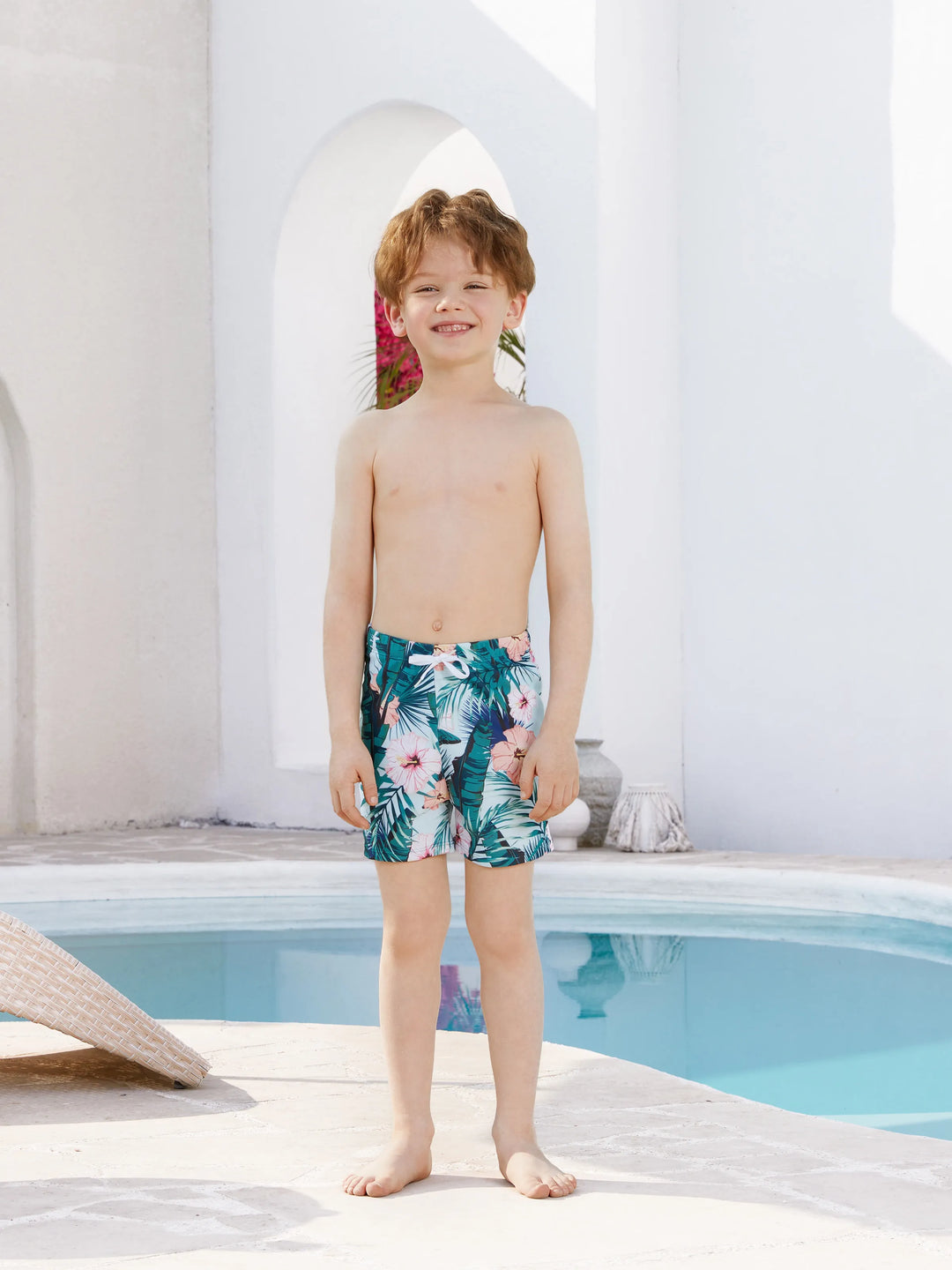 Daddy & Son Plant Print Swim Trunks Green