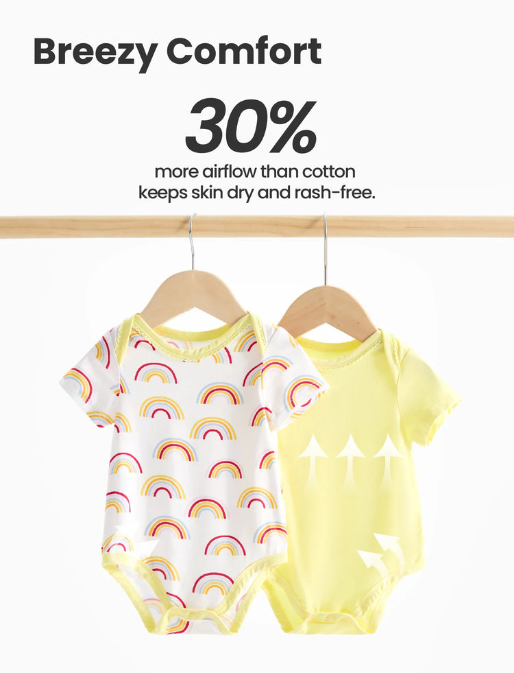 Bamboo Baby Boy/Girl 2-Pack Solid&Printed Rompers Set Yellow