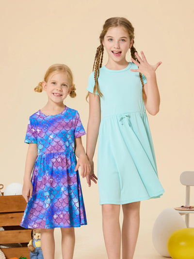2-Pack Toddler/Kid Girl Printed & Solid Causal Dress Green