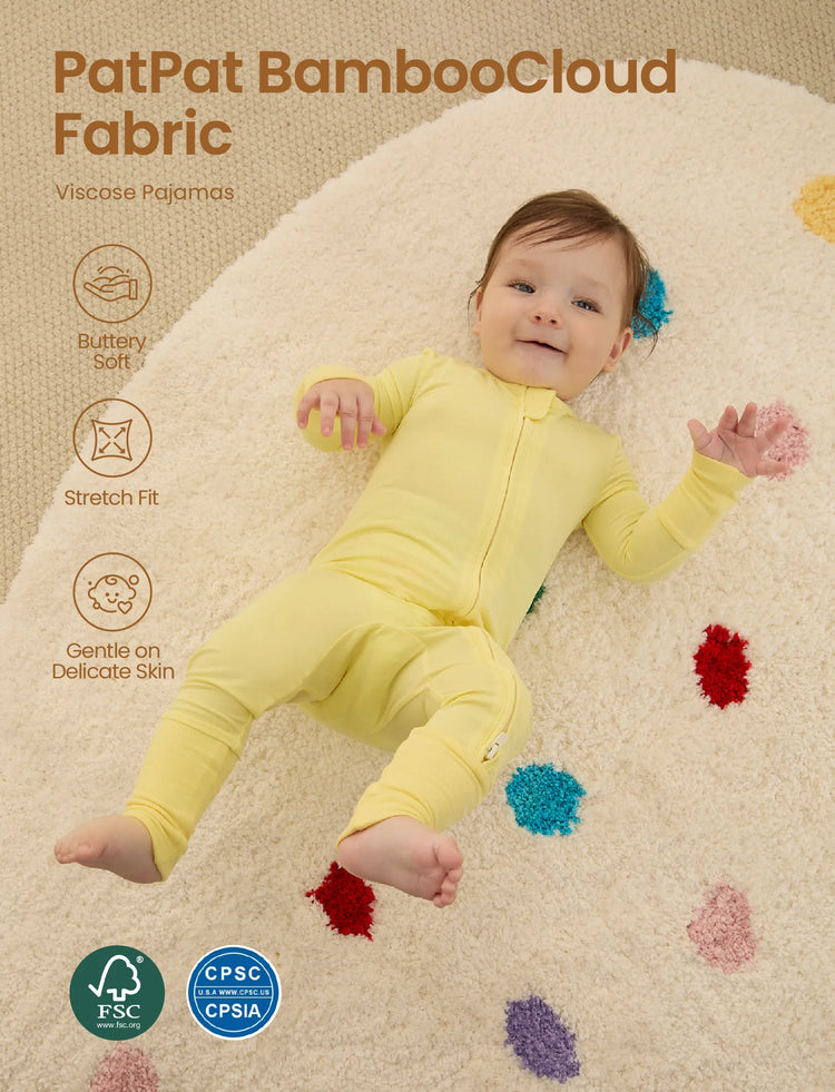 Pyjama en bambou pour bébé/fille avec imprimé enfantin (ajusté) jaune