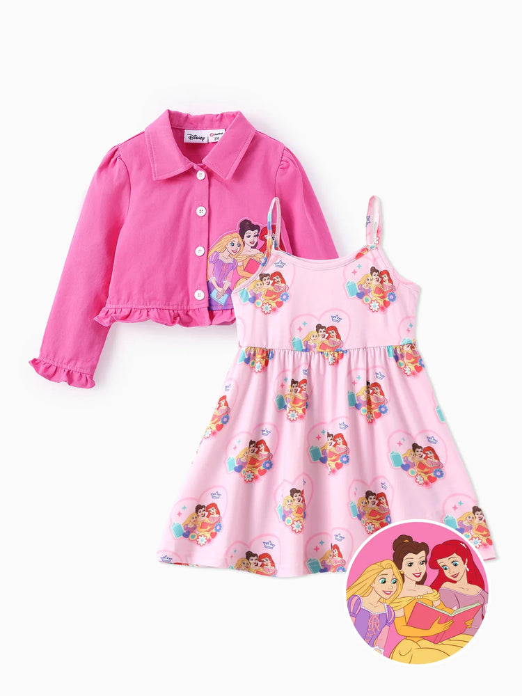 Disney Princess Toddler Girl 2pcs Belle Rapunzel Naia? Dress with Cotton Jacket Set Pink