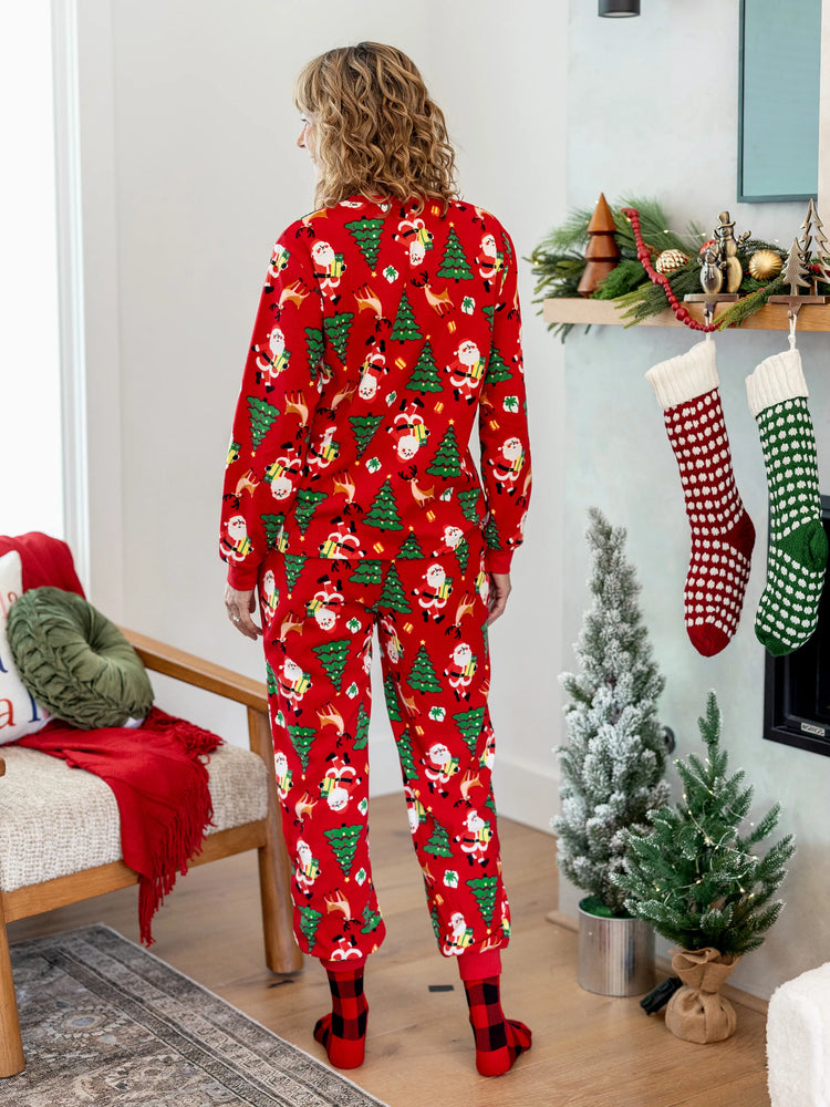 Weihnachten Passendes Familienpyjama-Set Weihnachtsmann und Weihnachtsbaum Print Rot PJS mit Weihnachtssocken rot