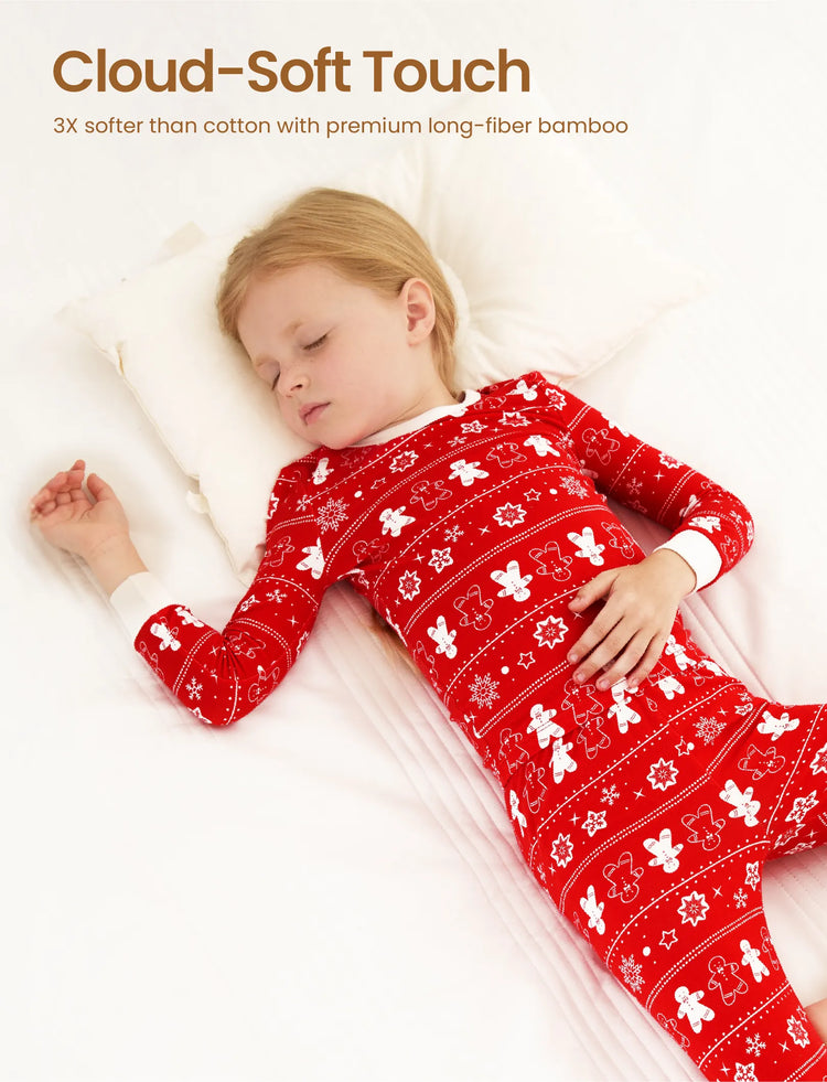 Pyjama de Noël/Halloween 2 pièces en bambou avec imprimé enfantin pour bébé/enfant (coupe ajustée) Rouge