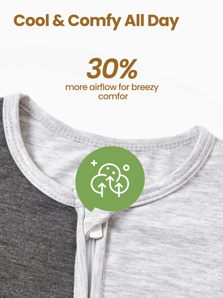 Bamboo Baby Boy / Girl Color Block 2-Way Zipper Anti Slip Long Sleeve Rompers Grey