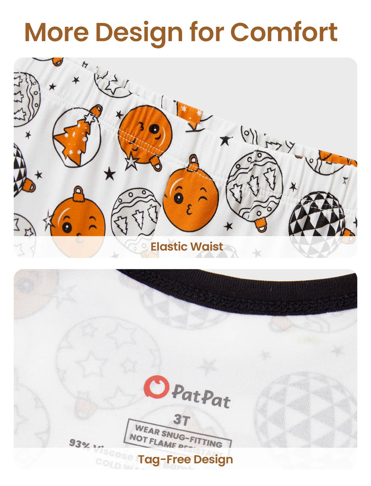 Pyjama de Noël/Halloween 2 pièces en bambou avec imprimé enfantin pour bébé/enfant (coupe ajustée) Orange