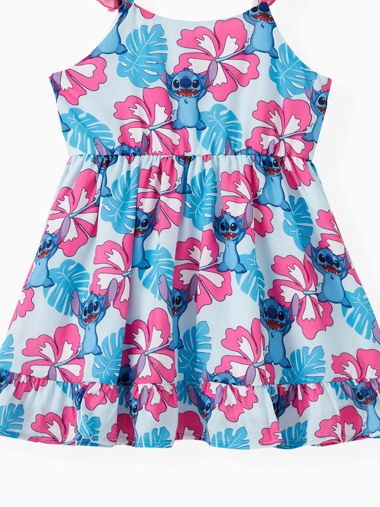Mommy and Me Disney Stitch Family Matching Naia™ Stitch and Hawaii Style Floral Print Sleeveless Dress/Onesie／Shirt Multi-color