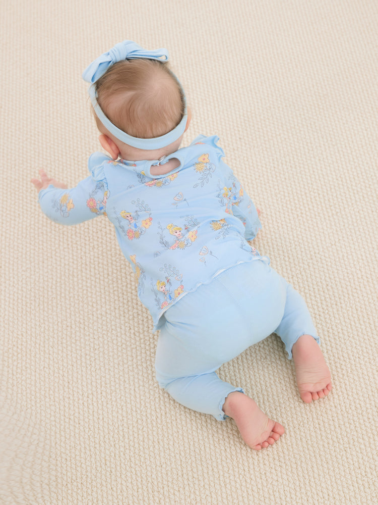 Ensemble 3 pièces Disney Princesse Cendrillon pour bébé fille, haut à volants et manches flottantes, et leggings, bleu clair