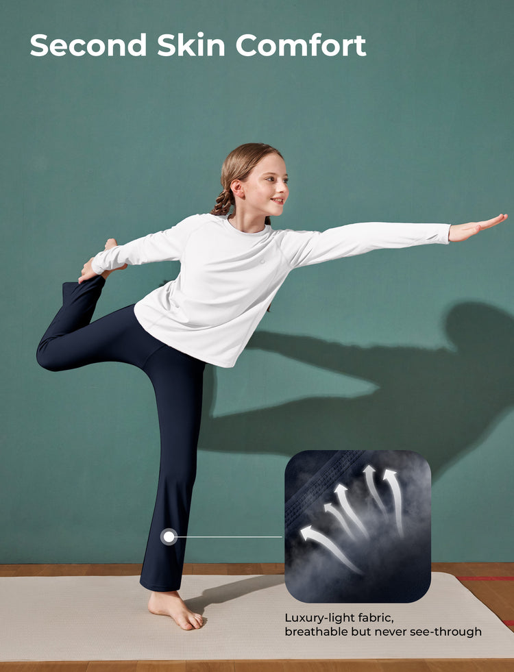 Girl's Leggings High-Waist Flared Yoga Pants with Complimentary Matching Scrunchie Deep Blue