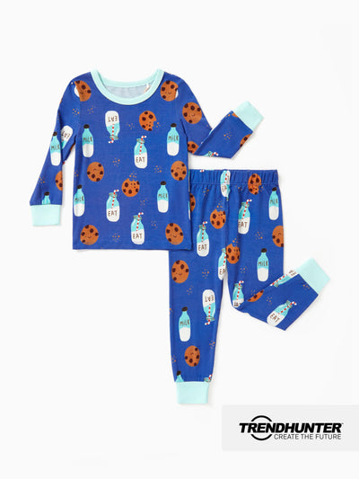 Pyjama 2 pièces en bambou pour bébé/enfant, imprimé animal, coupe ajustée, bleu