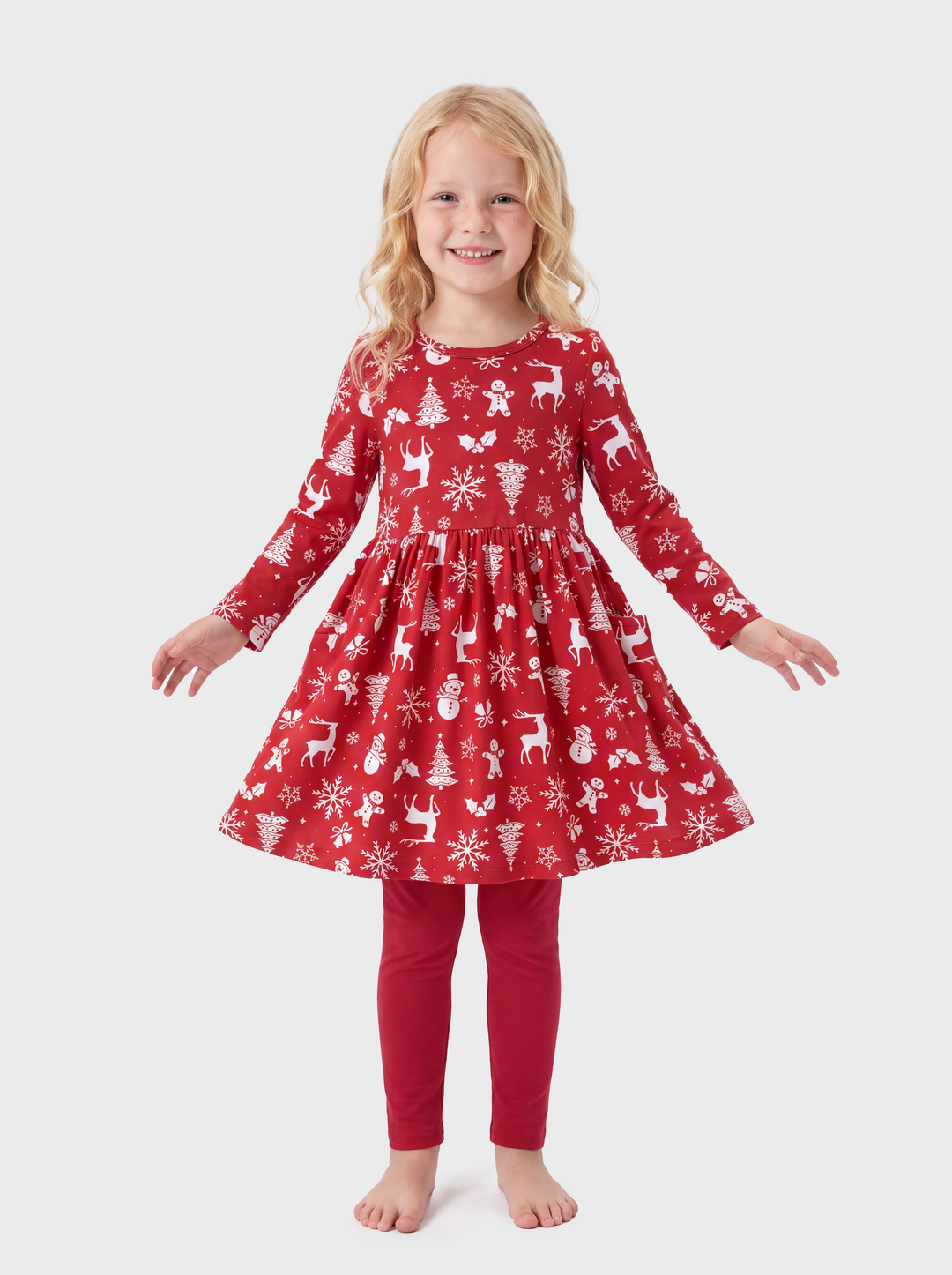 Christmas Toddler Girl Long Sleeve Dress & Leggings Set Red