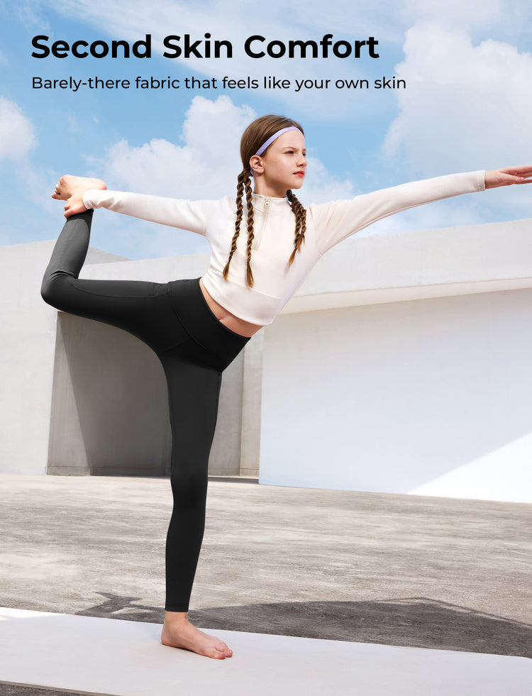 Leggings de yoga taille haute pour fille, couleur unie, avec chouchou assorti offert, noir