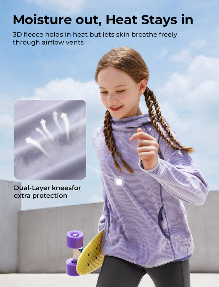 Haut de sport à capuche et manches longues pour enfant avec poches avant – Léger, respirant et à séchage rapide, violet clair