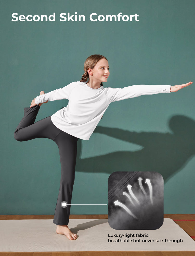 Girl's Leggings High-Waist Flared Yoga Pants with Complimentary Matching Scrunchie Dark Grey