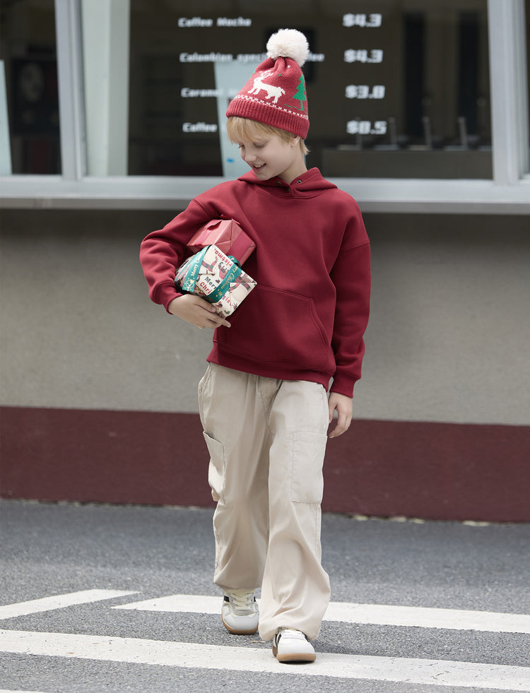 Boys and Girl Solid Color Thermal Hoodie with Far Infrared Heat-Retaining Fabric Red