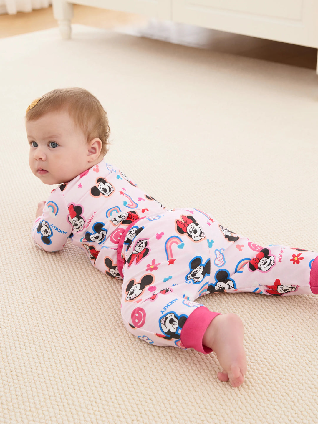 Disney Mickey and Friends Baby Girl 2pcs Minnie Bodysuits and Pants Set Pink