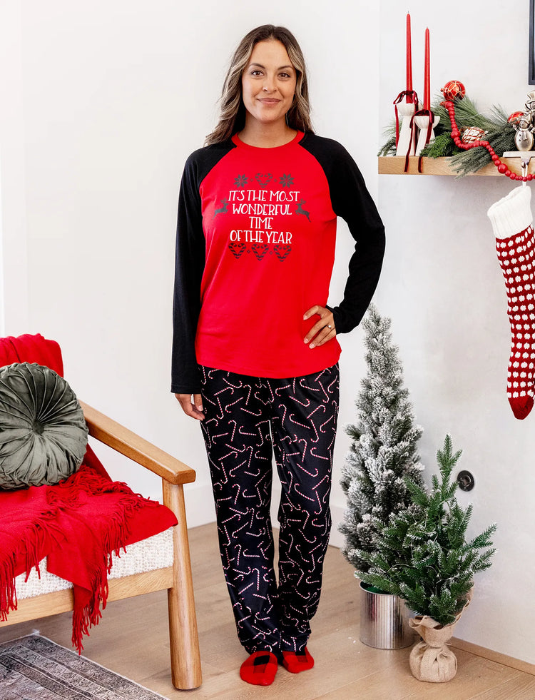 Christmas Letter Print Family Matching Pajamas Sets Red
