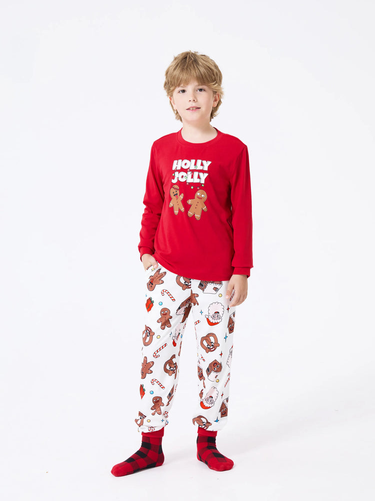 Christmas Matching Family Pajamas Set Glow in the Dark Gingerbread and Santa PJS with Christmas Socks Red