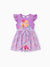 Disney Princess Rapunzel Toddler Girl Character Print Bowknot Mesh Ruffled Romper Purple