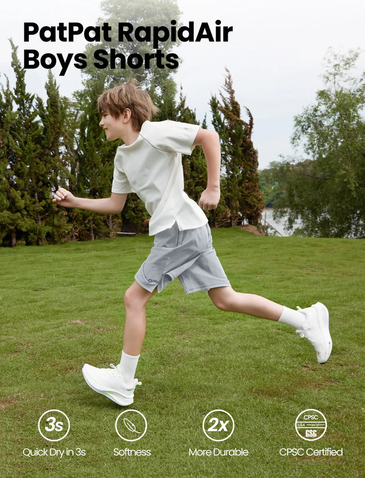PatPat Rapidair activewear kid boy athletic quick dry breathable short swith pockets Grey