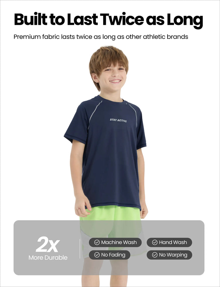 T-shirt de sport à manches courtes PatPat Lightflow Activewear pour garçon, ultra léger et à séchage rapide, bleu foncé