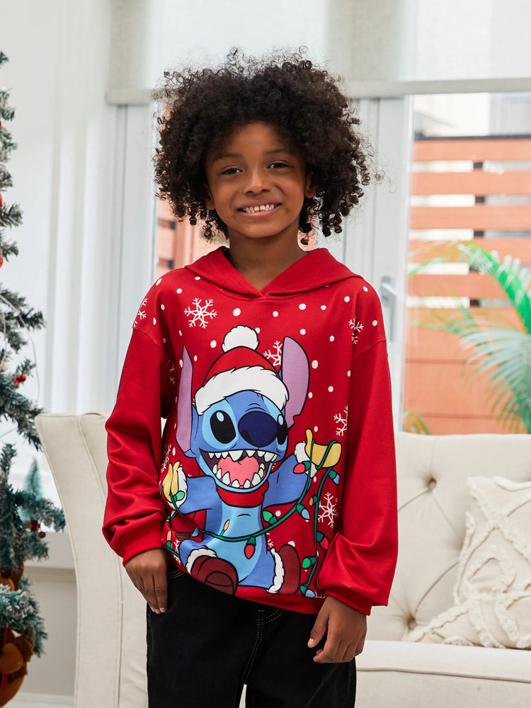 Disney Stitch Family matching 1pc Christmas Snowflake Polka dots Hoodie Red