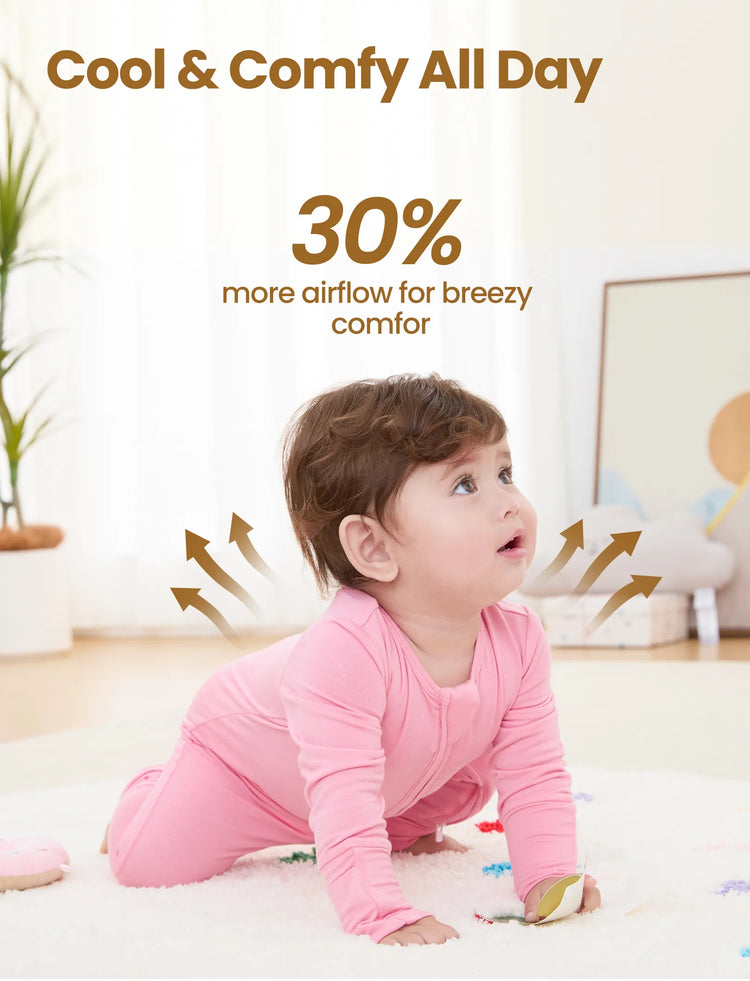 Bamboo Baby Boy/Girl 2-Pack Solid&Bee Printed 2-Way Zipper Anti Slip Footie Pink