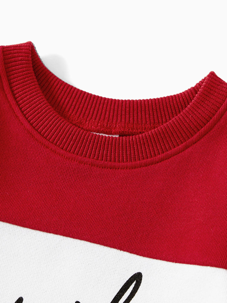 Sweat-shirts à manches longues et col ras du cou avec imprimé de lettres colorblock assortis pour la famille