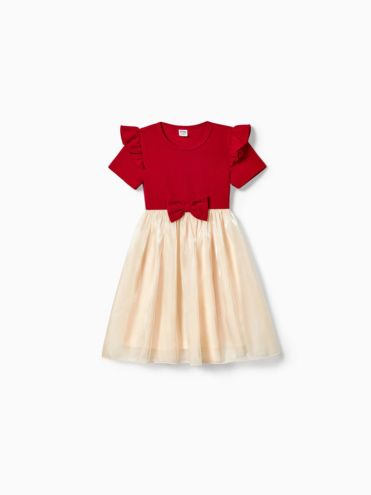 Ensembles assortis pour toute la famille : hauts à manches courtes et col à revers, couleur unie, robes sirène/en maille, rouge