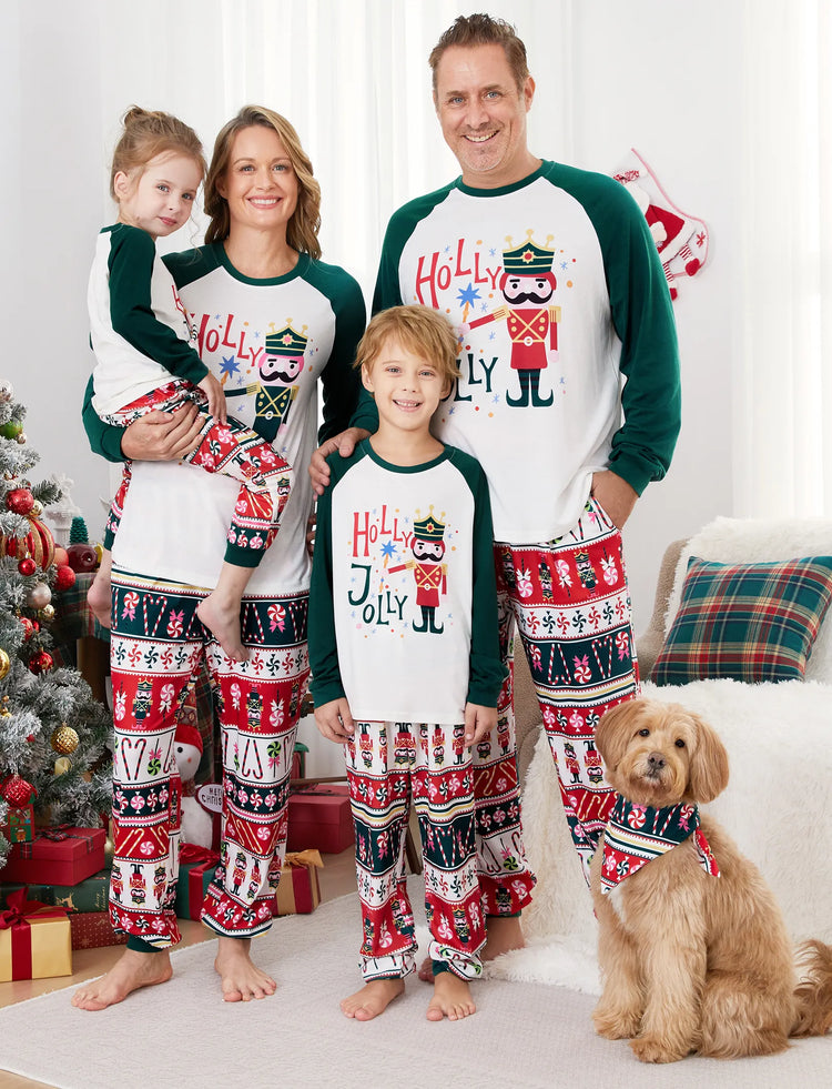 Matching Family Christmas Long Raglan Sleeves Nutcracker Pajamas Sets MultiColour