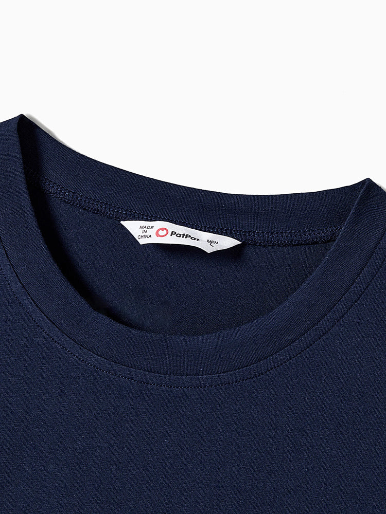 Robe ou t-shirt décontracté assorti pour toute la famille, couleur unie, coutures en tissu bleu roi