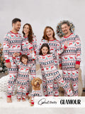 Pyjama de Noël familial à manches longues et imprimé renne avec chaussettes de Noël (certifié SGS) Rouge et blanc