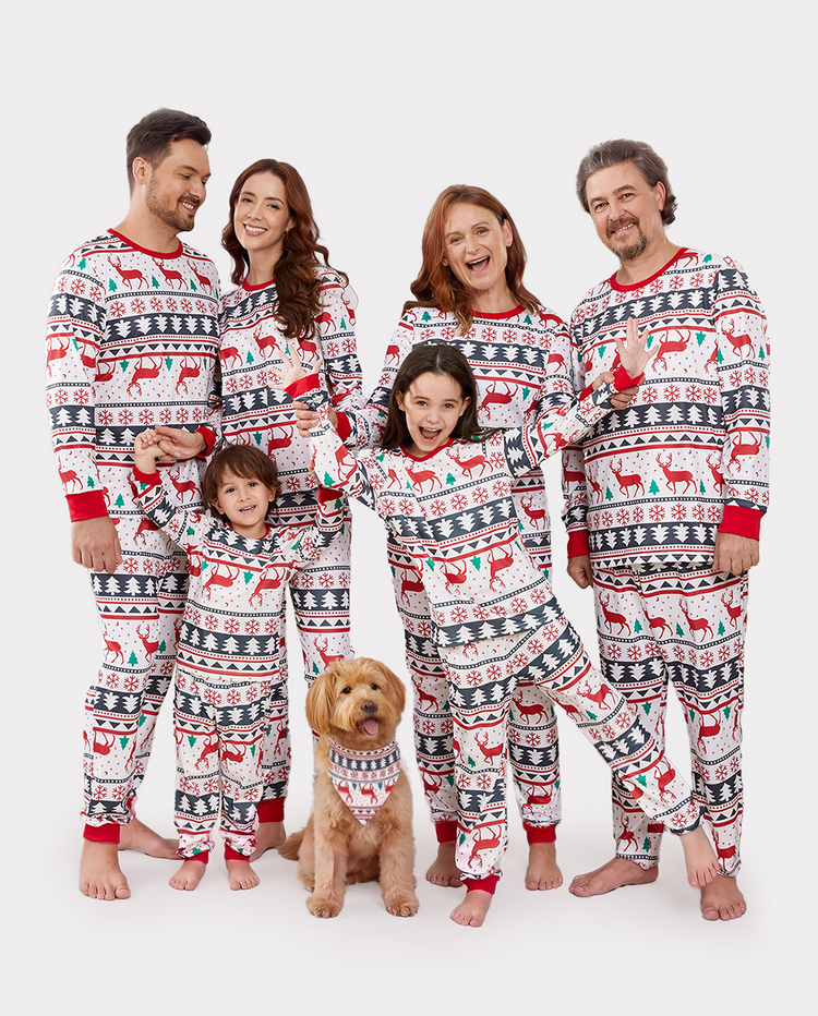 Pijamas navideños a juego para toda la familia, estampado Fair Isle, rojos y blancos