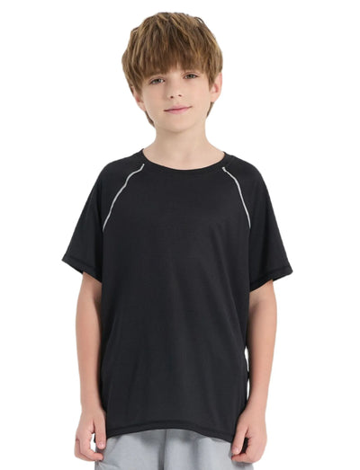 PatPat Lightflow Activewear Kid Boy Athletic Breathable Air-Grid Ultra Lightweight Short Sleeve T-Shirt Black