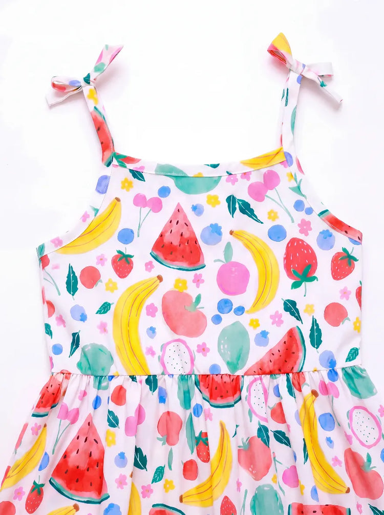 Fresh Market Toddler Girl Fruit Tiered Dress with Bag Multi-color