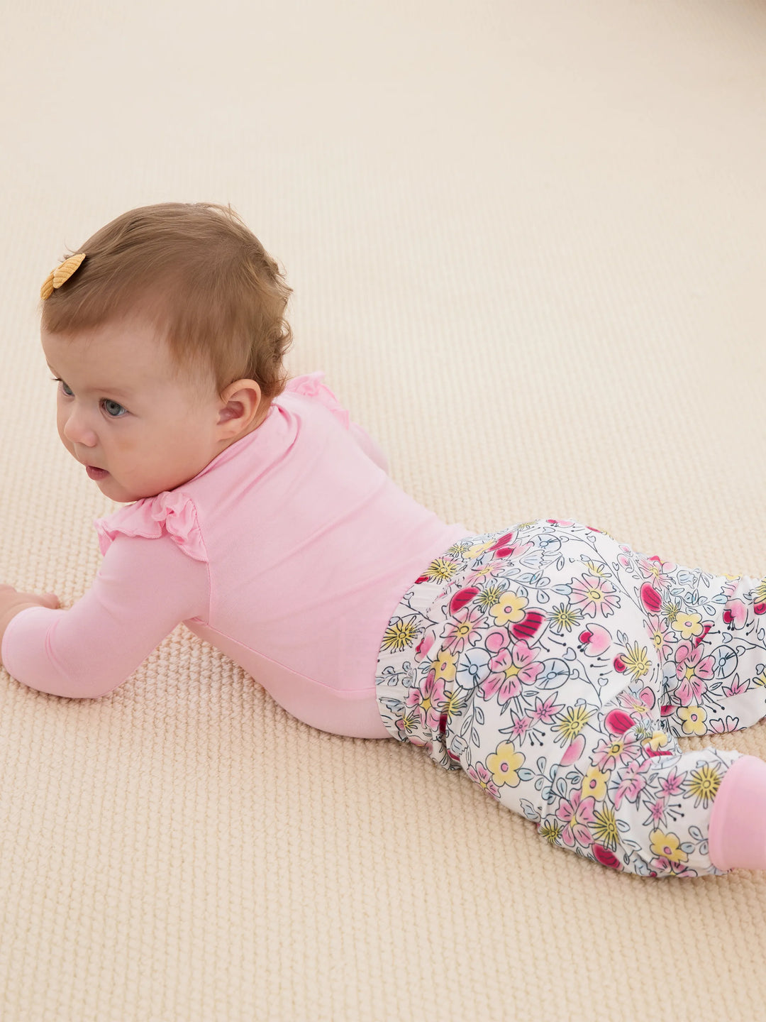 Conjunto de 2 piezas de top y leggings con mangas con volantes de bambú para niña de Disney Princess Tiana/Cenicienta/Bella, color rosa