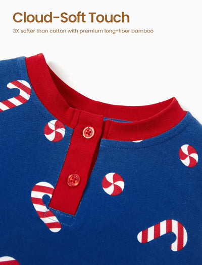 Pijama de bambú de 3 piezas para niños pequeños/niños, Navidad/Halloween, 2 en 1, para las 4 estaciones (ajustado), azul oscuro